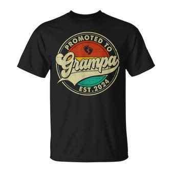 Retro Promoted To Grampa 2024 Family Father's Day T-Shirt - Monsterry AU