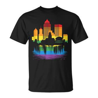 Retro Rochester Skyline Rainbow Lgbt Lesbian Gay Pride T-Shirt - Monsterry CA