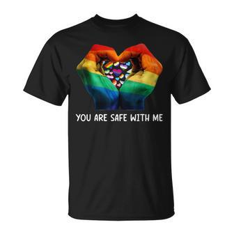 Retro You Are Safe With Me Rainbow Bi Transgender Lgbt Pride T-Shirt - Monsterry CA
