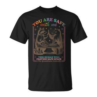 Retro You Are Safe With Me Rainbow Raccoons Lgbt Pride T-Shirt - Monsterry