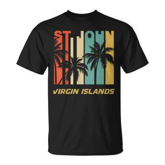 Retro St John Virgin Islands Palm Trees Vacation T-Shirt - Monsterry