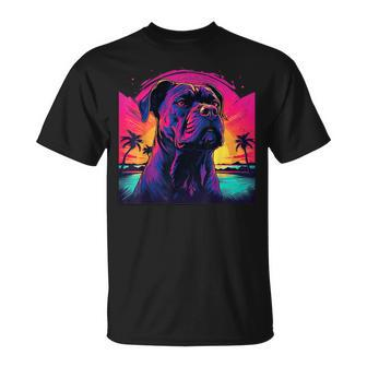 Retro Sunset Presa Canario Dog Black T-Shirt - Seseable