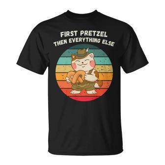 Retro Süße Katze Erste Brezel Dann Alles Andere T-Shirt - Seseable