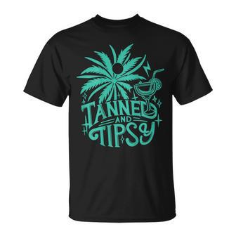 Retro Tanned And Tipsy Beach Summer Vacation On Back T-Shirt | Mazezy