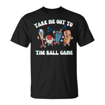 Retro Take Me Out Tothe Ball Game Baseball Hot Dog Bat Ball T-Shirt - Monsterry AU