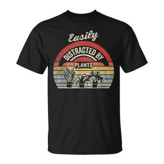 Retro Vintage Easily Distracted By Plants Gardening T-Shirt - Seseable