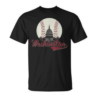 Retro Washington Dc Baseball National Mall Silhouette Sport T-Shirt - Monsterry