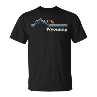 Retro Wyoming T Vintage Sunrise Mountains T-Shirt - Monsterry