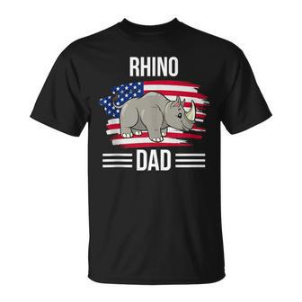 Rhinoceros Us Flag 4Th Of July Father's Day Rhino Dad T-Shirt - Monsterry AU