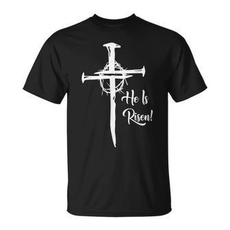 He Is Risen Cross Jesus Religious Easter Day Christians T-Shirt | Mazezy