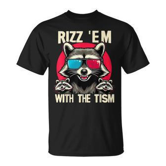 Rizz Em With The Tism Retro Vintage Raccoon Meme T-Shirt - Seseable