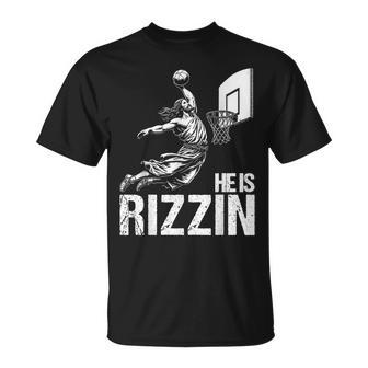 He Is Rizzin Jesus Playing Basketball Meme T-Shirt - Seseable