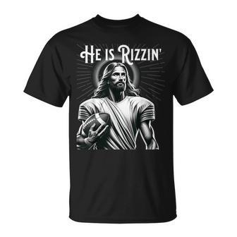 He Is Rizzin Jesus Playing Football Sports Rizz T-Shirt - Seseable