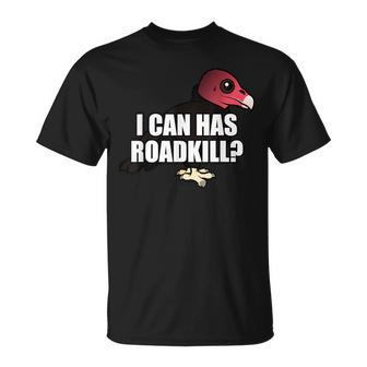 I Can Has Roadkill Cartoon Turkey Vulture Bird Meme T-Shirt - Monsterry