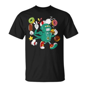 Robot And Doughnuts Donut Robot T-Shirt - Monsterry UK