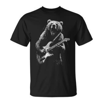 Rock Bear Playing Guitar Guitar Bear Music T-Shirt | Mazezy