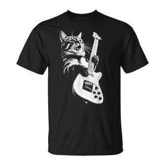 Rock Cat Playing Guitar Guitar Cat T-Shirt - Seseable