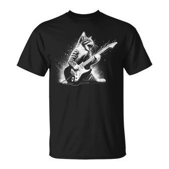 Rock Cat Playing Guitar Cat T-Shirt - Monsterry AU
