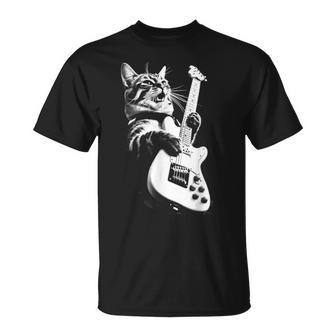 Rock Cat Playing Guitar Guitar Cat T-Shirt | Seseable UK