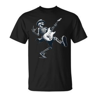 Rock And Roll Graphic Band Skeleton Playing Guitar T-Shirt - Monsterry UK