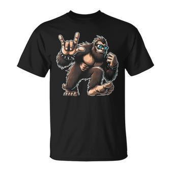 Rock And Roll Big Foot Dancing Sasquatch With Sunglass T-Shirt | Mazezy