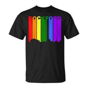 Rockford Illinois Lgbtq Gay Pride Rainbow Skyline T-Shirt - Monsterry