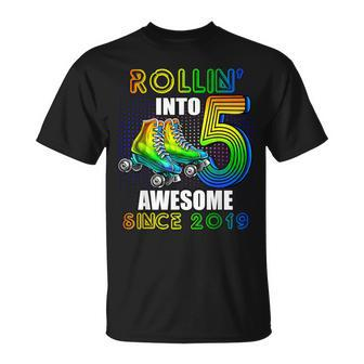 Roller Skating 5Th Birthday Boys Rollin Into 5 Awesome 2019 T-Shirt - Monsterry DE
