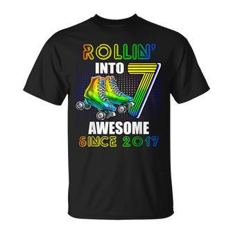 Roller Skating 7Th Birthday Boys Rollin Into 7 Awesome 2017 T-Shirt - Monsterry