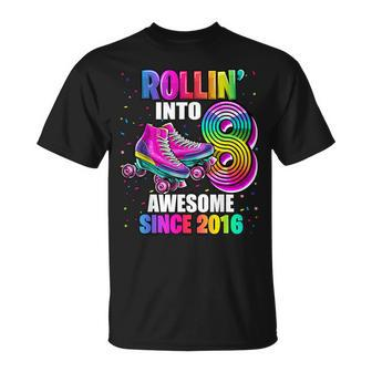 Roller Skating 8Th Birthday Girls Rollin Into 8 Awesome 2016 T-Shirt | Mazezy