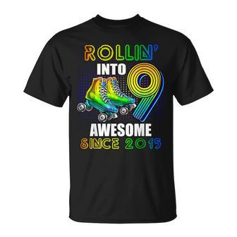 Roller Skating 9Th Birthday Boys Rollin Into 9 Awesome 2015 T-Shirt - Seseable