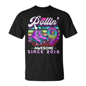 Roller Skating 9Th Birthday Girls Rollin Into 9 Awesome 2015 T-Shirt | Mazezy