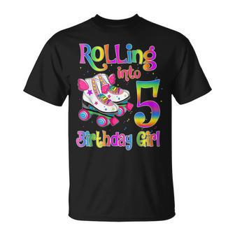 Rollin' Into 5 Roller Skating Rink 5Th Birthday Girls Party T-Shirt - Seseable