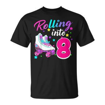 Rollin' Into 8 Roller Skating Rink 8Th Birthday Party Girls T-Shirt - Monsterry CA
