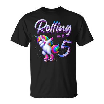 Rolling Into 5 Roller Skating Unicorn 5Th Birthday Party T-Shirt | Mazezy