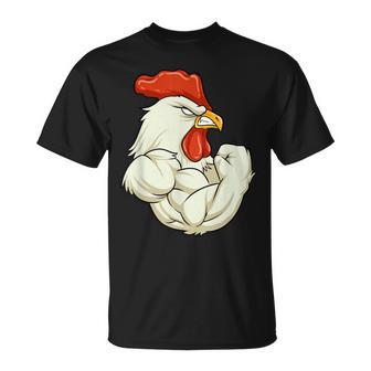 Rooster At The Gym Muscle Fitness Training Bodybuilder T-Shirt - Monsterry