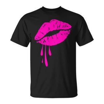 Rosa Lippen Kuss 80er Jahre Lippenstift Make-Up Liebhaber T-Shirt - Seseable