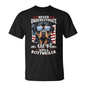 Rottweiler Rottie Dog Pet Never Underestimate An Old Man T-Shirt | Mazezy