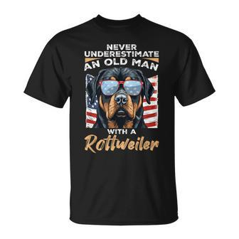 Rottweiler Rottie Dog Pet Never Underestimate An Old Man T-Shirt | Mazezy