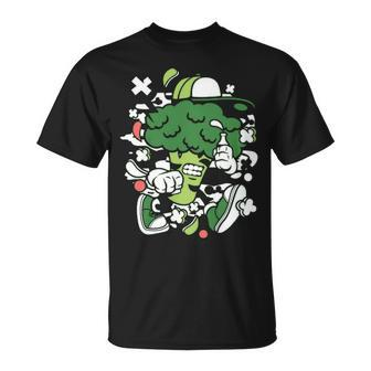 Running Broccoli Cartoon Character T-Shirt | Mazezy