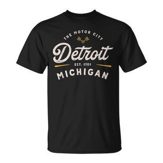 Rustic Motor City Classic Detroit Michigan 1701 Usa T-Shirt - Monsterry