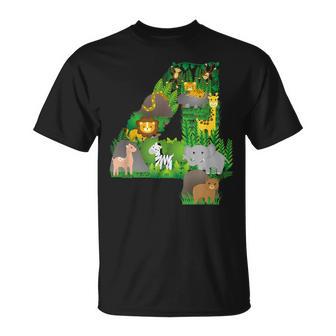 Safari Jungle Zoo Animals Fourth Birthday Number 4 T-Shirt - Monsterry DE