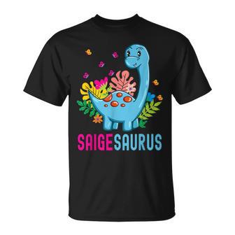 Saigesaurus Personalisierter Name Saige Dino Dinosaurier Geburtstag T-Shirt - Seseable