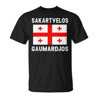 Sakartvelos Gaumarjos Hallo Georgien Reisen Georgische Flagg T-Shirt - Seseable