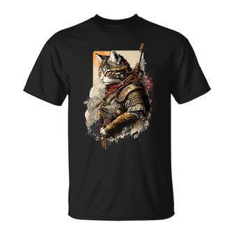 Samurai Cat In Uniform Portrait Painting Samurai Cat T-Shirt - Thegiftio UK
