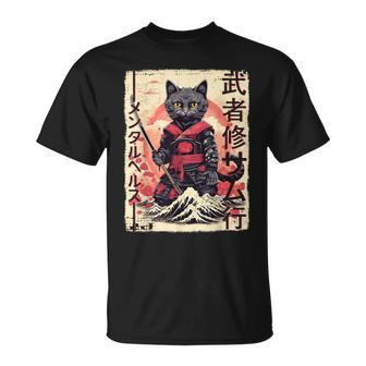 Samurai Cat Warrior Japanese Ninja Kitty Kawaii T-Shirt - Seseable