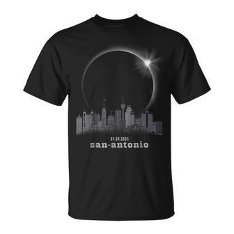 San Antonio Tx Skyline Silhouette Total Solar Eclipse 2024 T-Shirt - Seseable