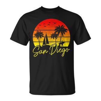 San Diego Vintage Sunset California Sailing Surfer San Diego T-Shirt - Monsterry UK