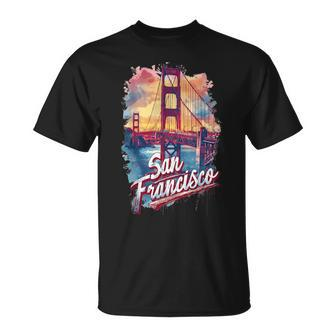 San Francisco Golden Gate Bridge Watercolour Souvenir T-Shirt - Seseable