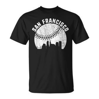 San Francisco Skyline Baseball Vintage California Baseball T-Shirt - Monsterry