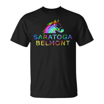 Saratoga Springs Belmont Stakes Horse Racing Color Arts T-Shirt - Monsterry